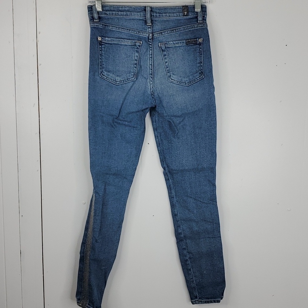 7Fam Luxe Vintage High Waist Ankle Skinny Jeans Metallic Side Stripe Womens 25 - Picture 5 of 12